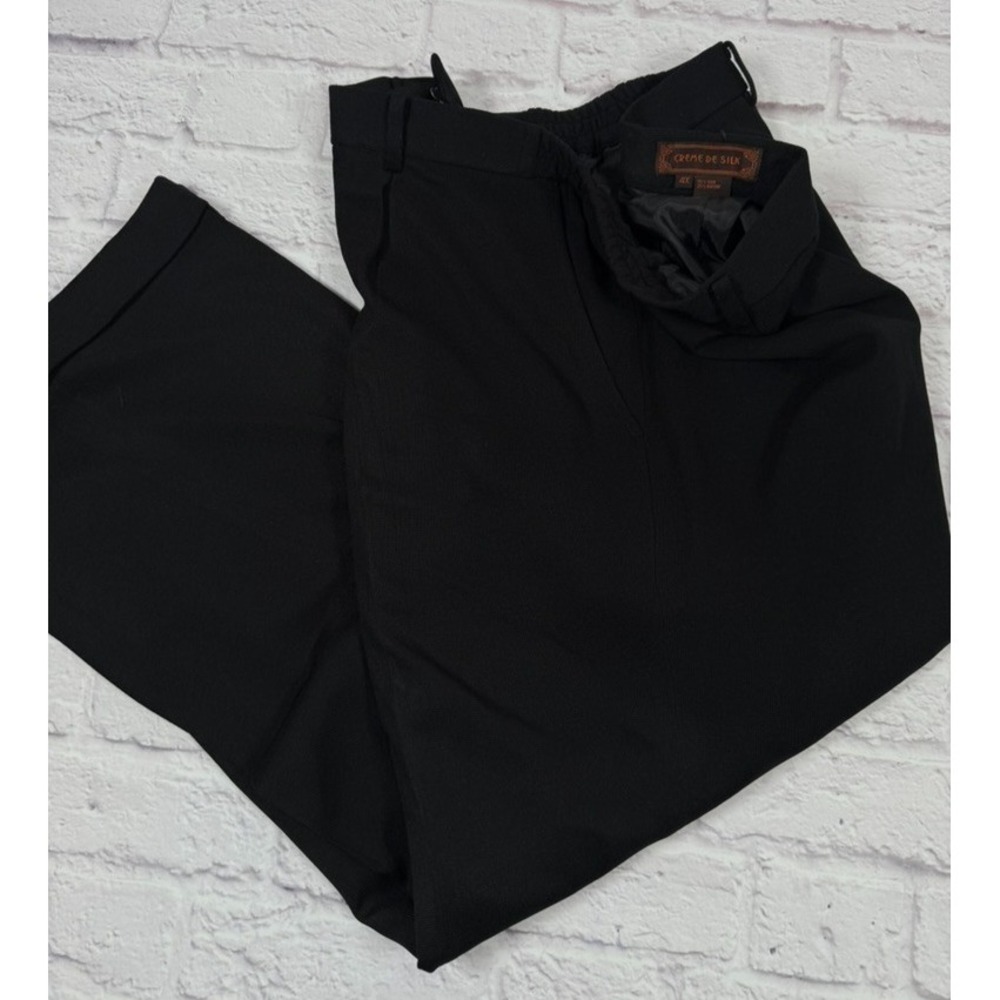 Vintage CREME DE SILK Mens Pleated Cuffed Lined Pants 4X Black Silk/Rayon 42x26